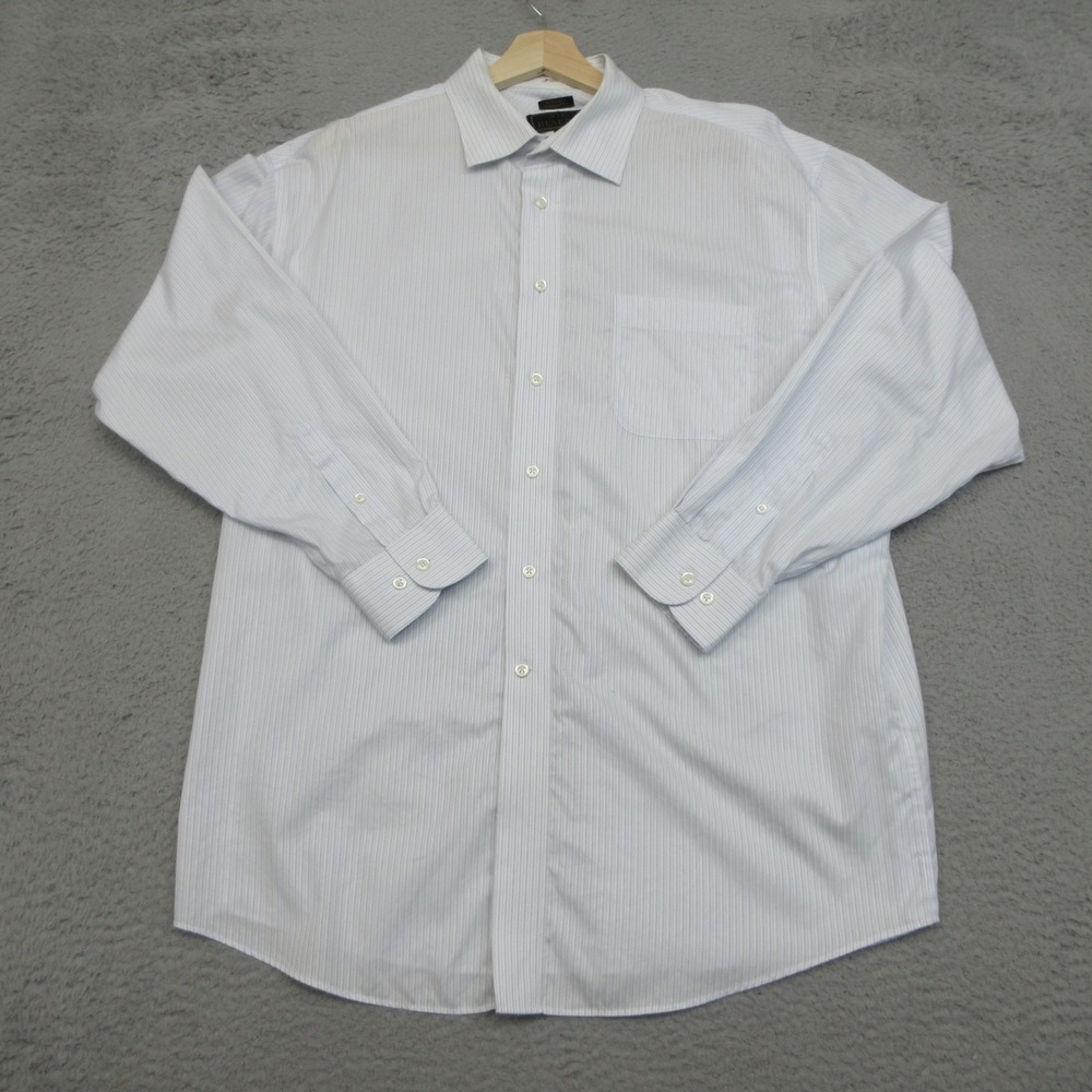 Jos A Bank Reserve Dress Shirt Mens 17.5 35 Blue Pinstripe Officecore Preppy